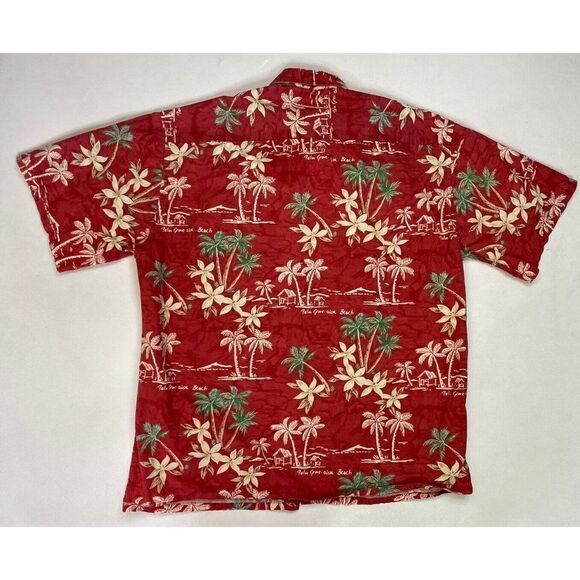 VINTAGE Pierre Cardin Hawaiian Shirt Men Large Red Floral Print Short Sleeve - Picture 3 of 5